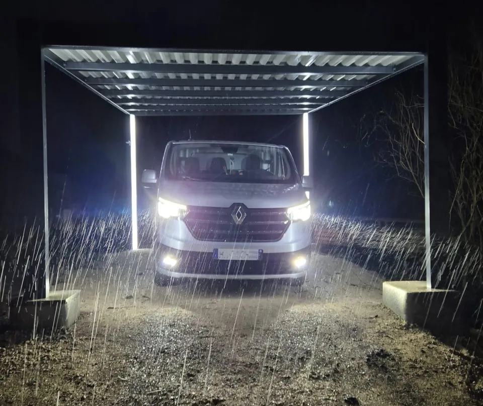 Carport métal 1 place, éclairage LED