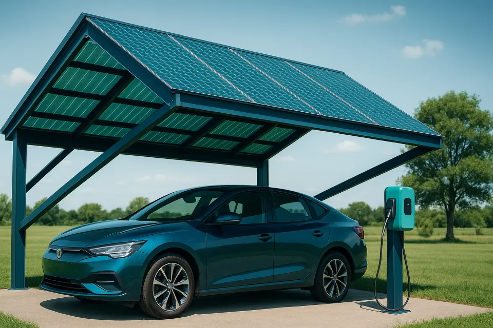 Carport solaire avec borne de recharge : recharger sa voiture au soleil